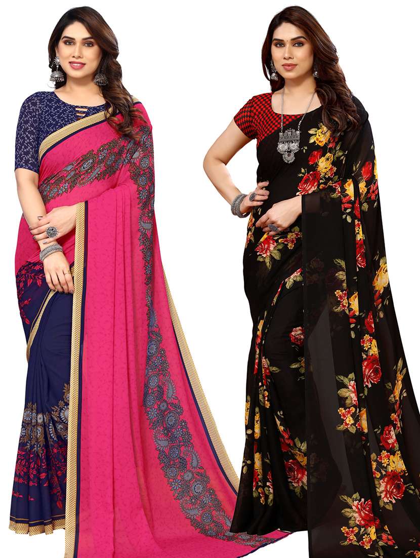 women pack of 2 casual wear combo sarees with blouse