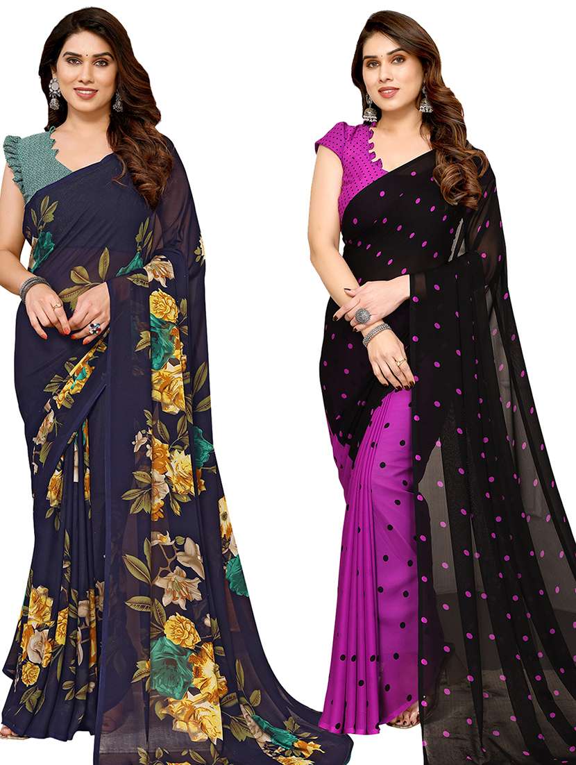 women pack of 2 casual wear combo sarees with blouse - 21434752 -  Zoom Image - 0