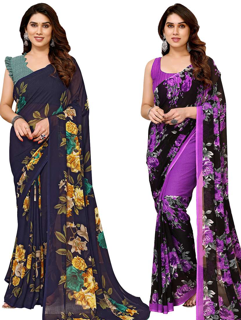 women pack of 2 casual wear combo sarees with blouse