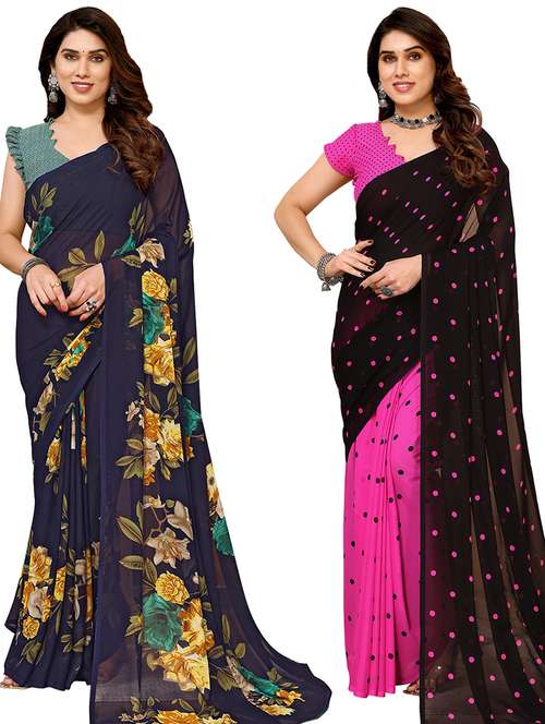 women pack of 2 casual wear combo sarees with blouse - 21434758 -  Standard Image - 0