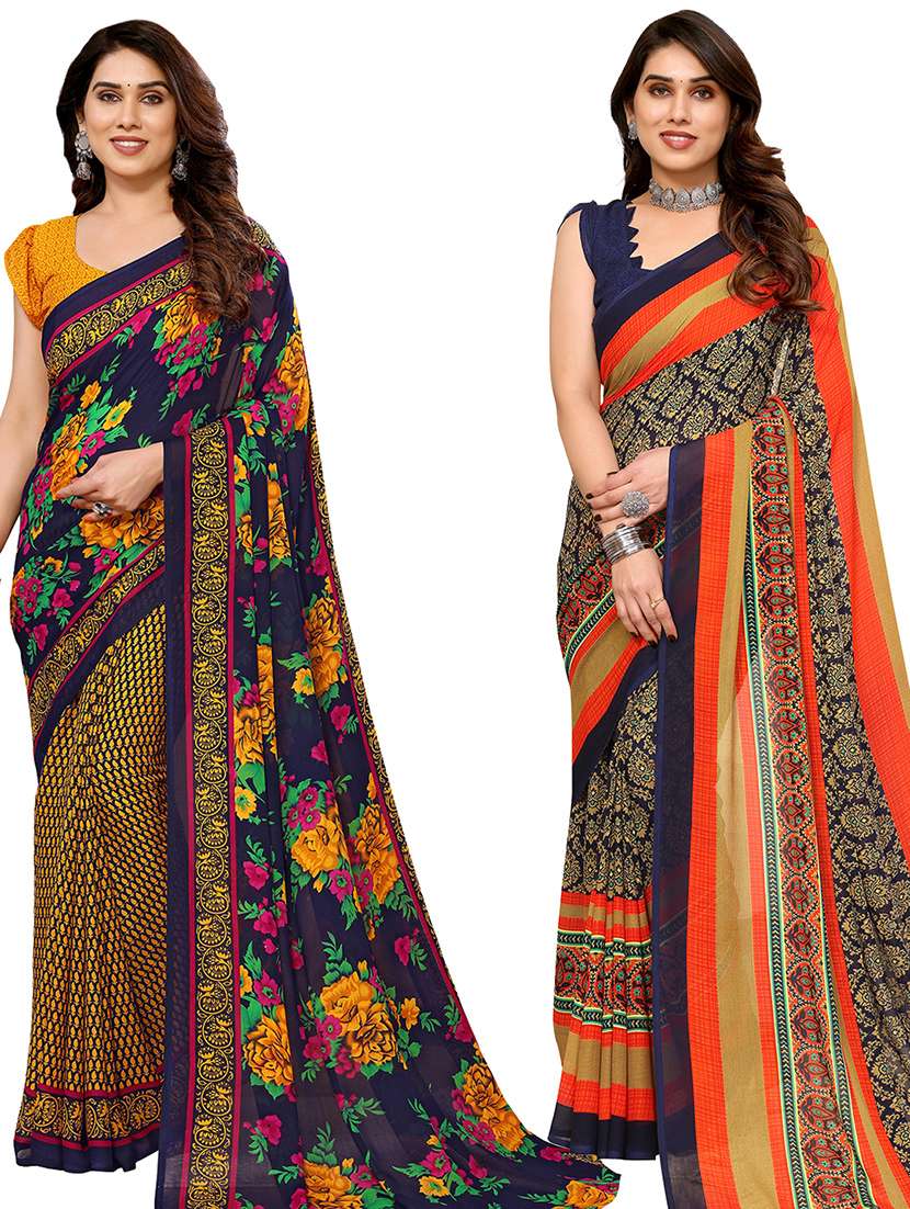 women pack of 2 casual wear combo sarees with blouse - 21434767 - Zoom Image - 0