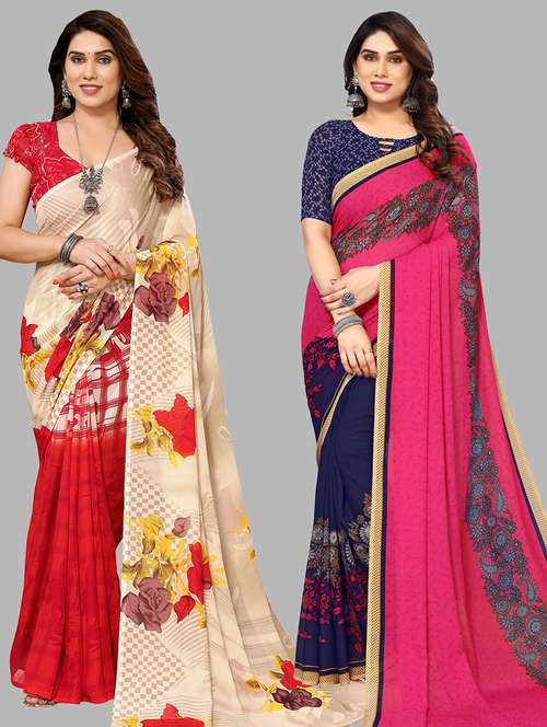 women pack of 2 casual wear combo sarees with blouse - 21434793 -  Standard Image - 0
