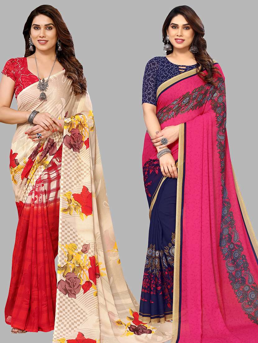 women pack of 2 casual wear combo sarees with blouse - 21434793 -  Zoom Image - 0