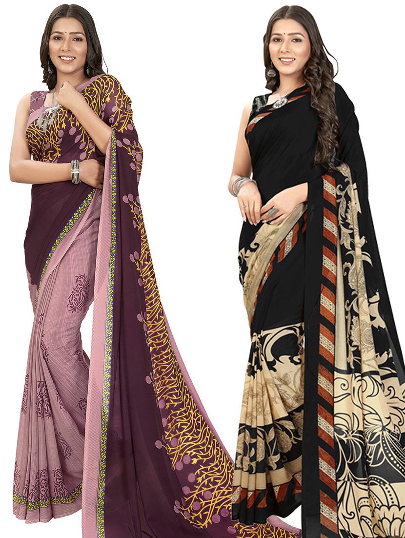 women pack of 2 casual wear combo sarees with blouse - 21434842 -  Zoom Image - 0