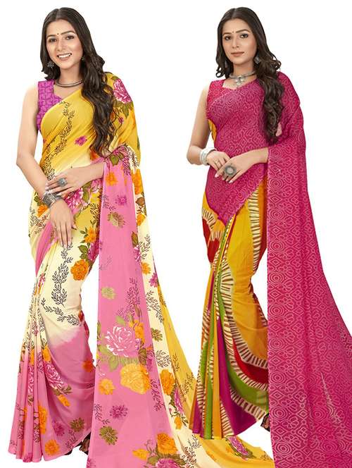 pack of 2 printed casual wear sarees - 21435162 -  Standard Image - 0