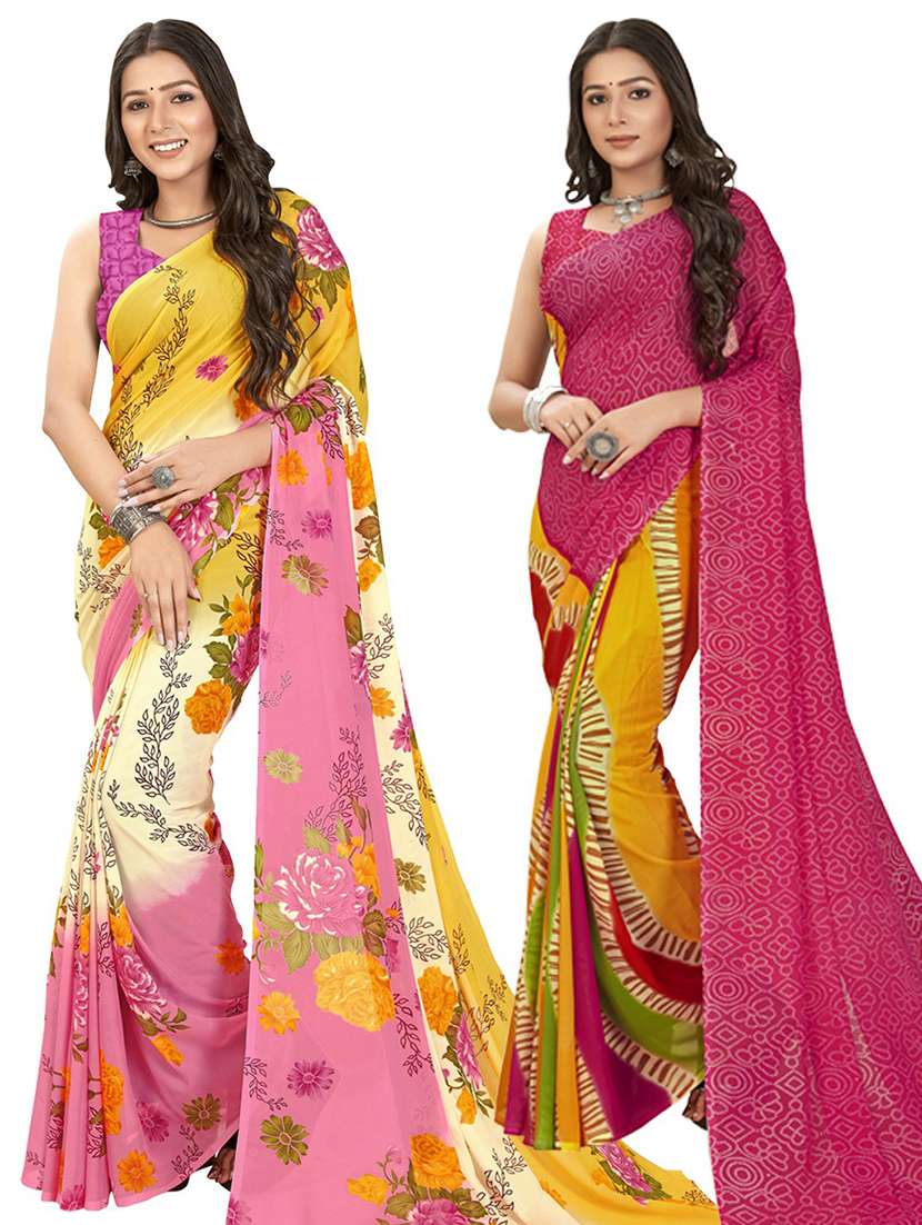 pack of 2 printed casual wear sarees - 21435162 -  Zoom Image - 0