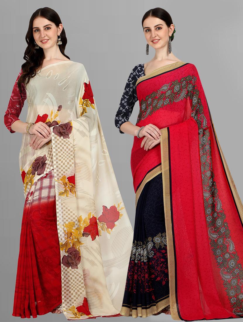women pack of 2 casual wear combo sarees with blouse - 21435208 -  Zoom Image - 0