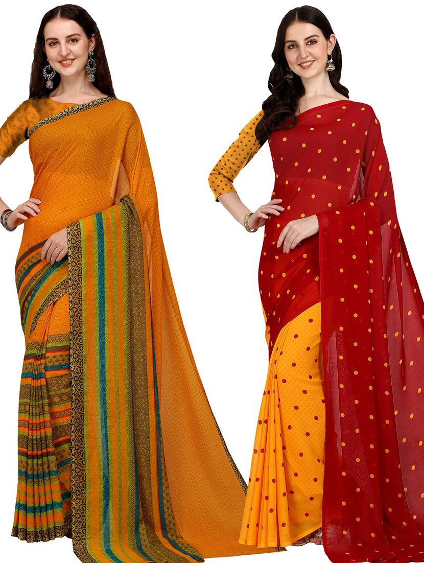women pack of 2 casual wear combo sarees with blouse - 21435219 - Zoom Image - 0