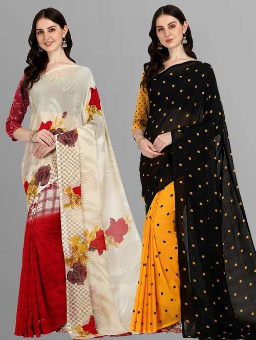 women pack of 2 casual wear combo sarees with blouse - 21435221 - Standard Image - 0