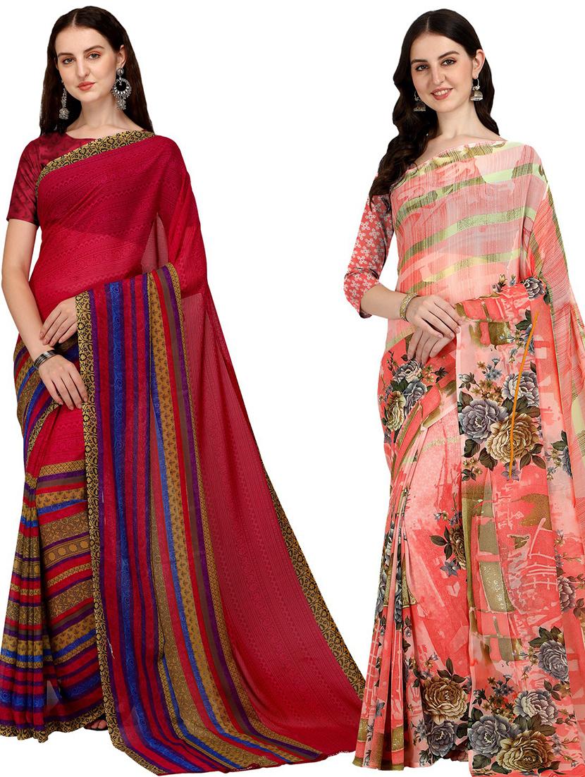 women pack of 2 casual wear sarees with blouse - 21435266 - Zoom Image - 0