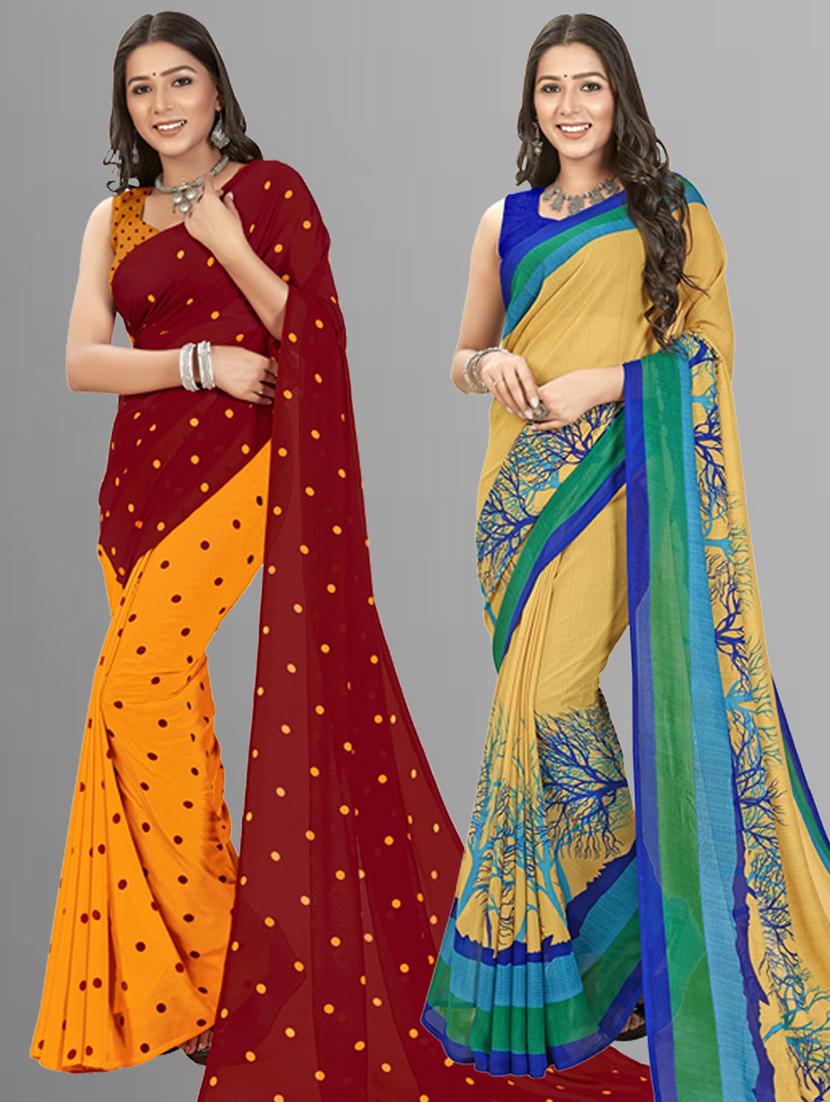 women pack of 2 casual wear combo sarees with blouse - 21435377 - Zoom Image - 0
