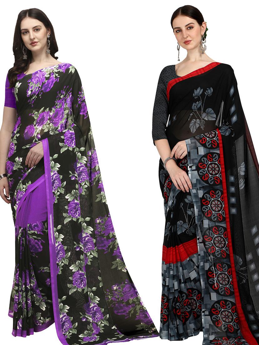 women pack of 2 casual wear combo sarees with blouse - 21435381 -  Zoom Image - 0