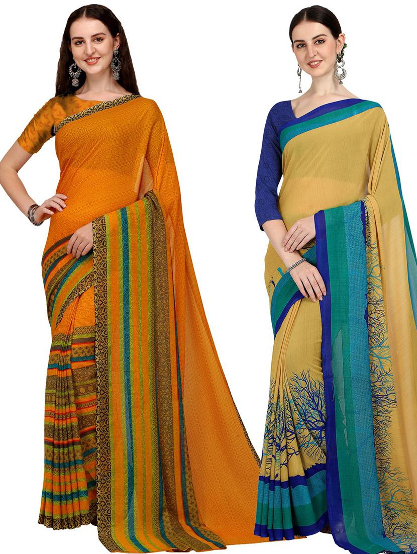 women pack of 2 casual wear combo sarees with blouse - 21435462 -  Zoom Image - 0