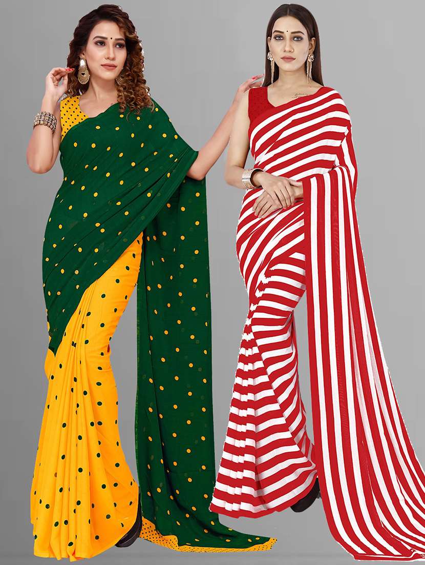 women pack of 2 casual wear combo sarees with blouse