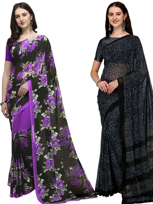 women pack of 2 casual wear sarees with blouse - 21435549 - Standard Image - 0