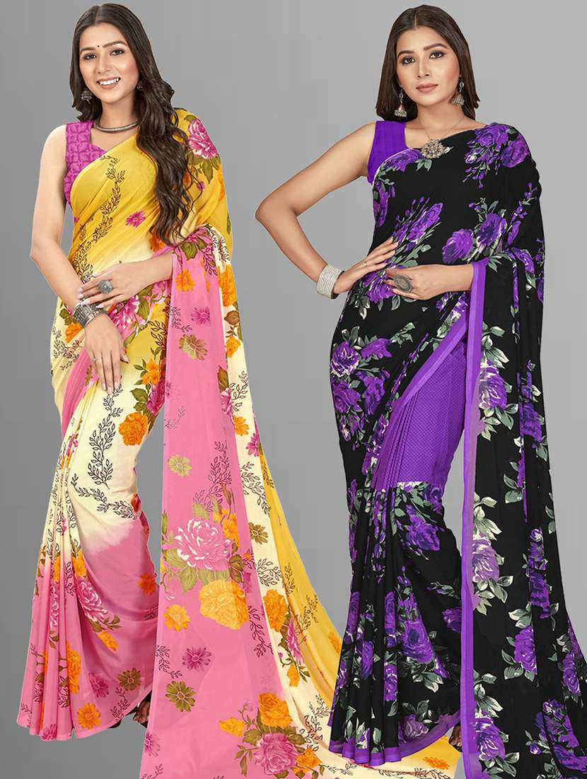 women pack of 2 casual wear sarees with blouse
