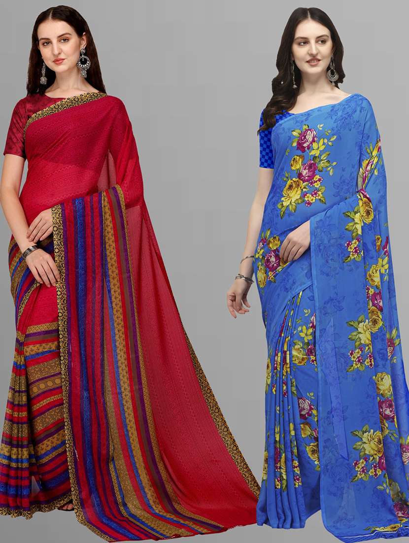 women pack of 2 casual wear sarees with blouse