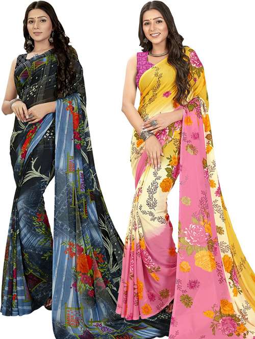 pack of 2 printed casual wear sarees - 21435619 -  Standard Image - 0