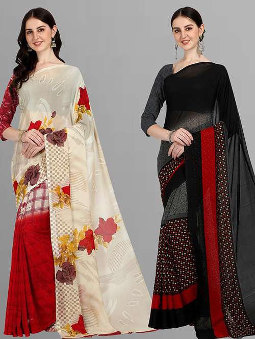 pack of 2 printed casual wear sarees with blouse - 21435627 -  Standard Image - 0