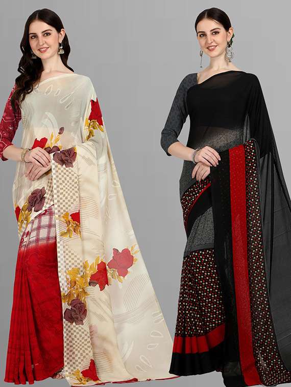 pack of 2 printed casual wear sarees with blouse
