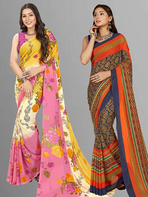 pack of 2 printed sarees - 21435709 -  Zoom Image - 0
