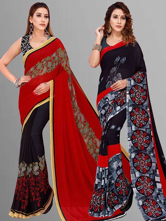 women pack of 2 casual wear sarees with blouse