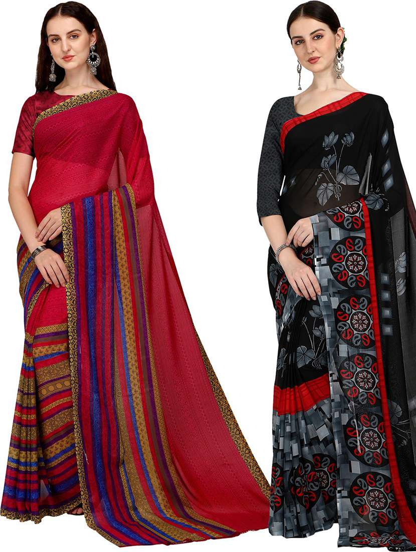 women pack of 2 printed casual sarees