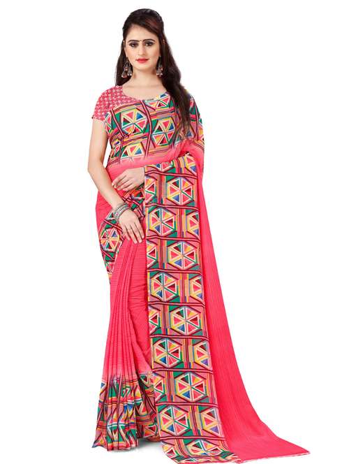 women pink geometric printed saree with blouse - 21436338 -  Standard Image - 0