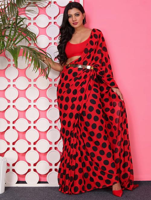 women polka dots casual wear saree with blouse - 21436409 - Standard Image - 0