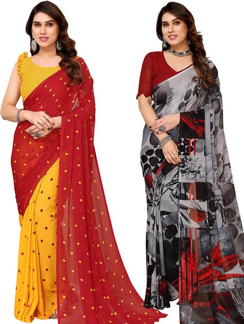pack of 2 women printed sarees with blouse - 21439661 -  Standard Image - 0