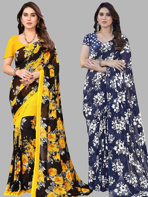 pack of 2 printed casual wear saree with blouse - 21439700 - Standard Image - 0