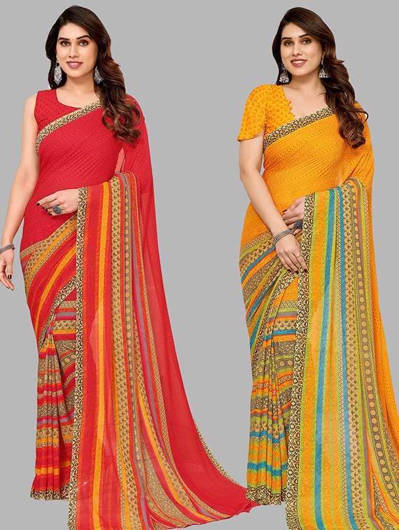 pack of 2 printed casual wear sarees with blouse