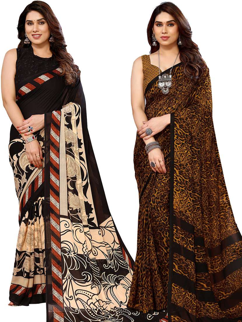 pack of 2 printed casual wear saree with blouse