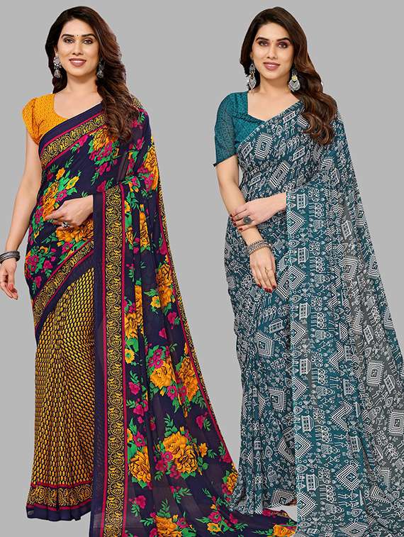 women pack of 2 printed casual sarees