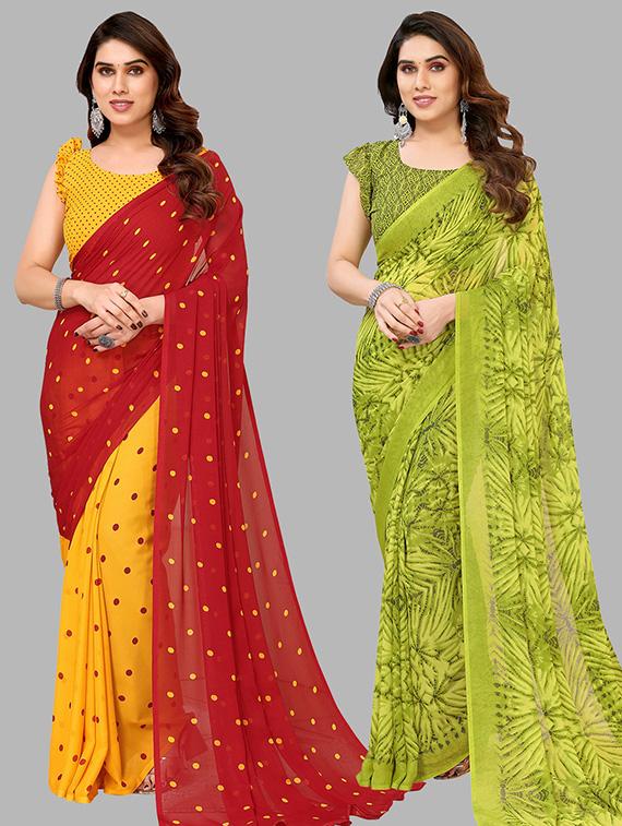 pack of 2 printed sarees with blouse - 21439892 - Zoom Image - 0