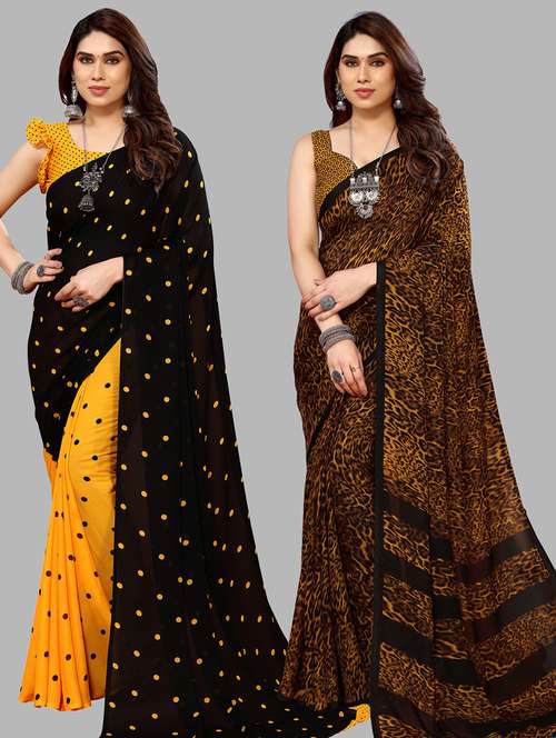 pack of 2 printed casual wear sarees with blouse - 21439925 -  Standard Image - 0