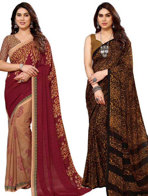 pack of 2 women printed sarees with blouse - 21440092 -  Standard Image - 0