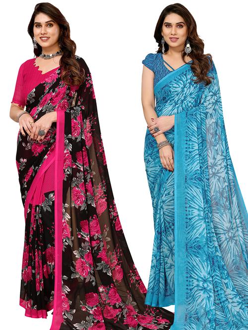 pack of 2 printed casual wear sarees - 21440336 - Standard Image - 0