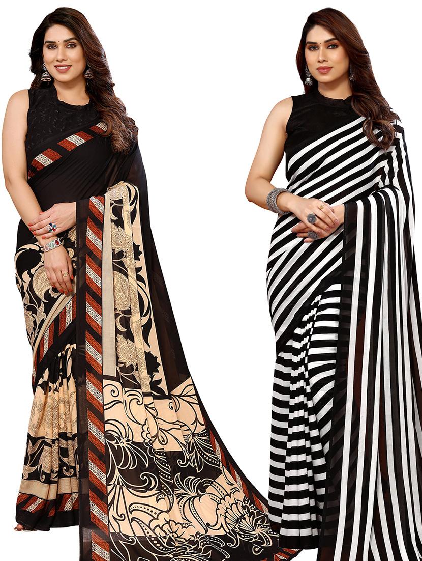 pack of 2 printed casual wear sarees with blouse - 21440492 - Zoom Image - 0