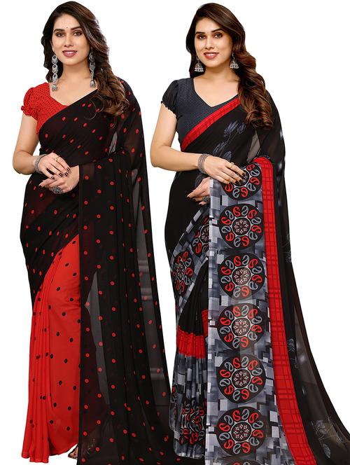 pack of 2 printed sarees with blouse - 21440523 -  Standard Image - 0
