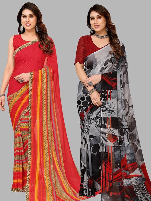 pack of 2 printed sarees with blouse - 21440529 -  Standard Image - 0