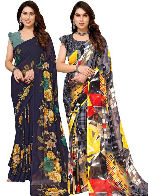 women pack of 2 casual wear sarees with blouse - 21440554 - Standard Image - 0