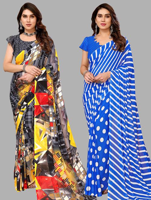 pack of 2 casual wear combo sarees with blouse - 21440619 - Standard Image - 0