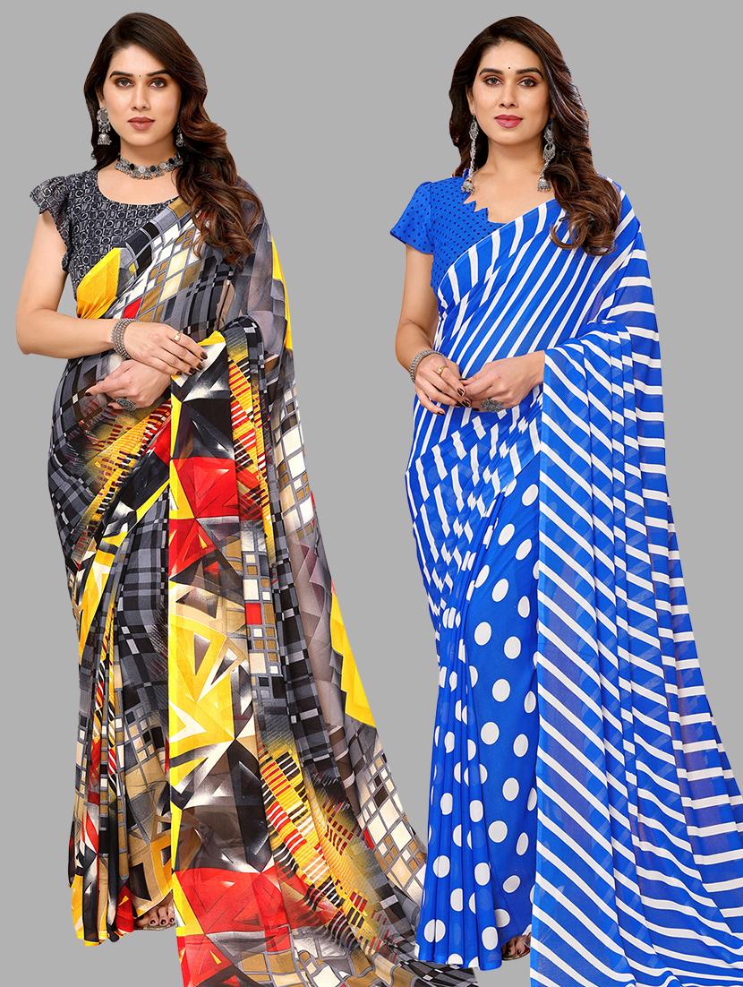 pack of 2 casual wear combo sarees with blouse - 21440619 - Zoom Image - 0