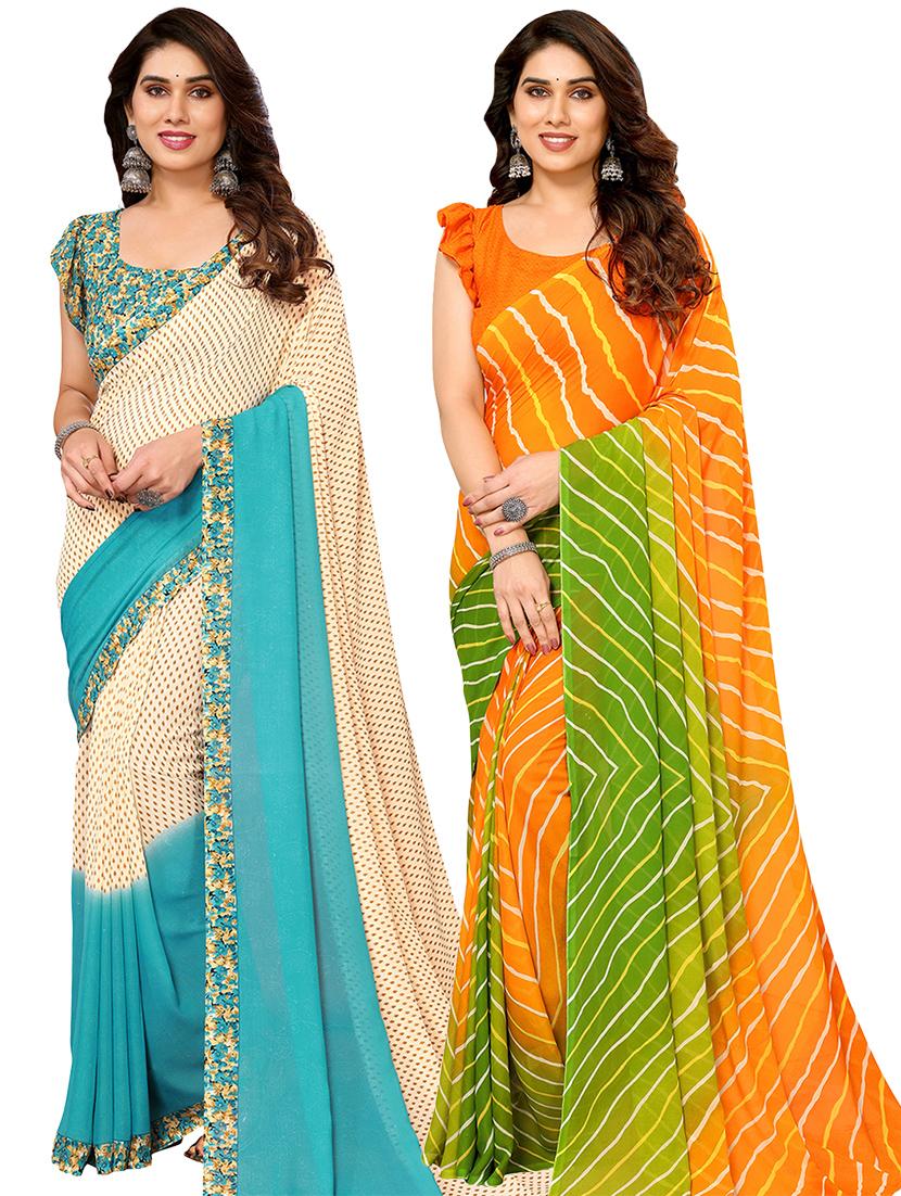 pack of 2 casual wear combo sarees with blouse - 21440625 - Zoom Image - 0