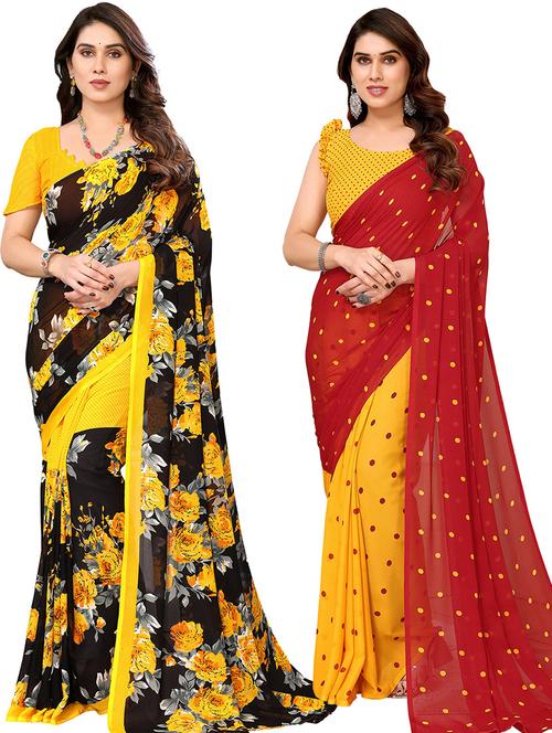 women pack of 2 casual wear sarees with blouse - 21440643 -  Standard Image - 0