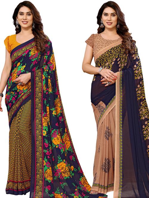 pack of 2 printed sarees with blouse - 21440655 - Standard Image - 0