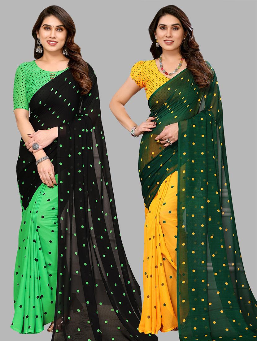 pack of 2 printed casual wear sarees with blouse - 21441433 - Zoom Image - 0