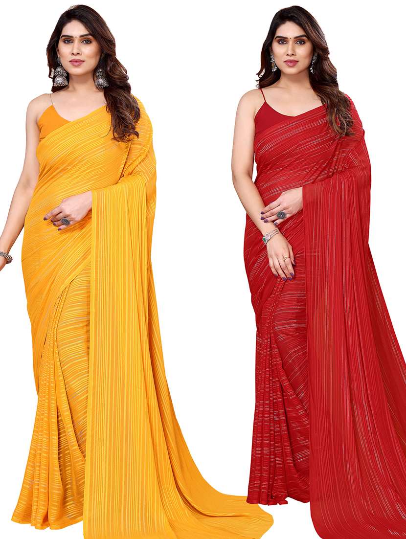 women pack of 2 casual wear combo sarees with blouse