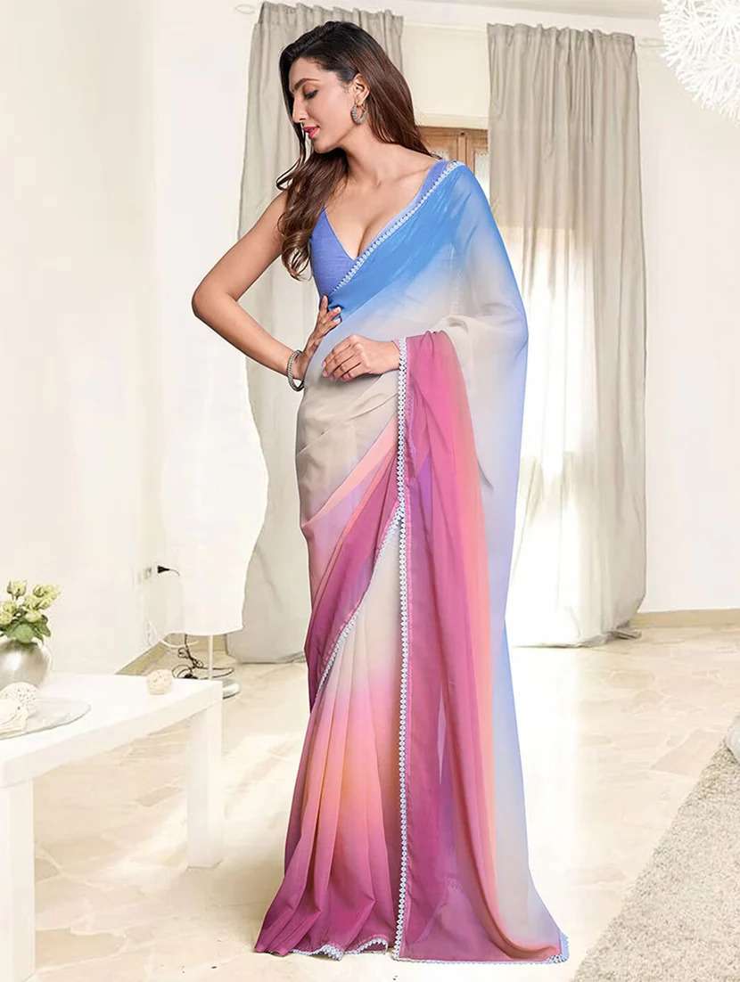 multi colored georgette maheshwari saree with blouse
